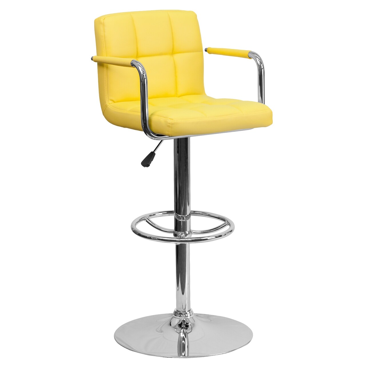 Flash Furniture 45.25&#x22; Yellow and Silver Quilted Adjustable Bar Stool